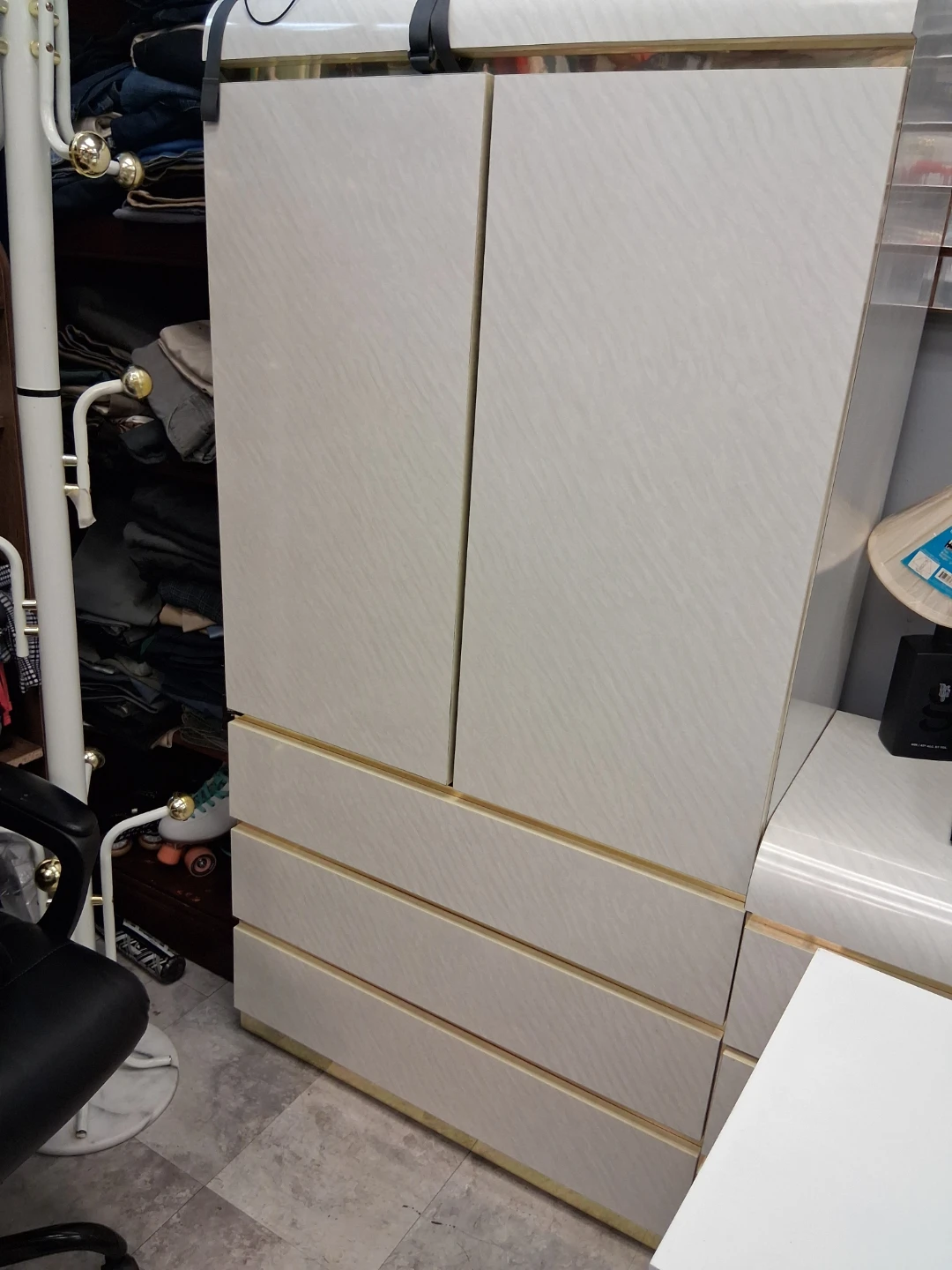Cream and Gold Wardrobe with Drawers