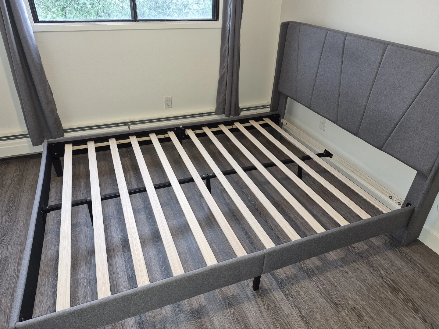 Grey Upholstered Queen Bed Frame with Headboard - photo 2