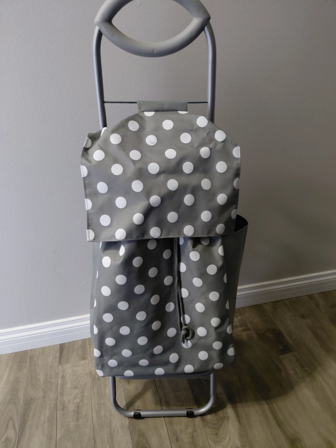 Grey polka dot shopping trolley