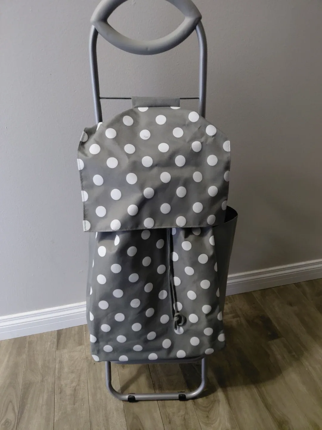 Grey polka dot shopping trolley