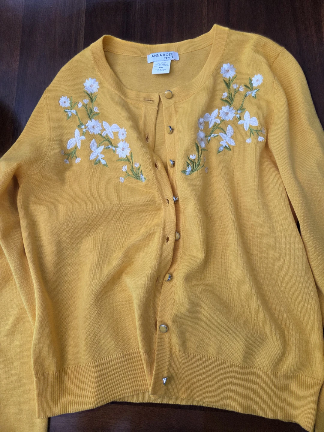 Anna Rose Petite Yellow Embroidered Cardigan
