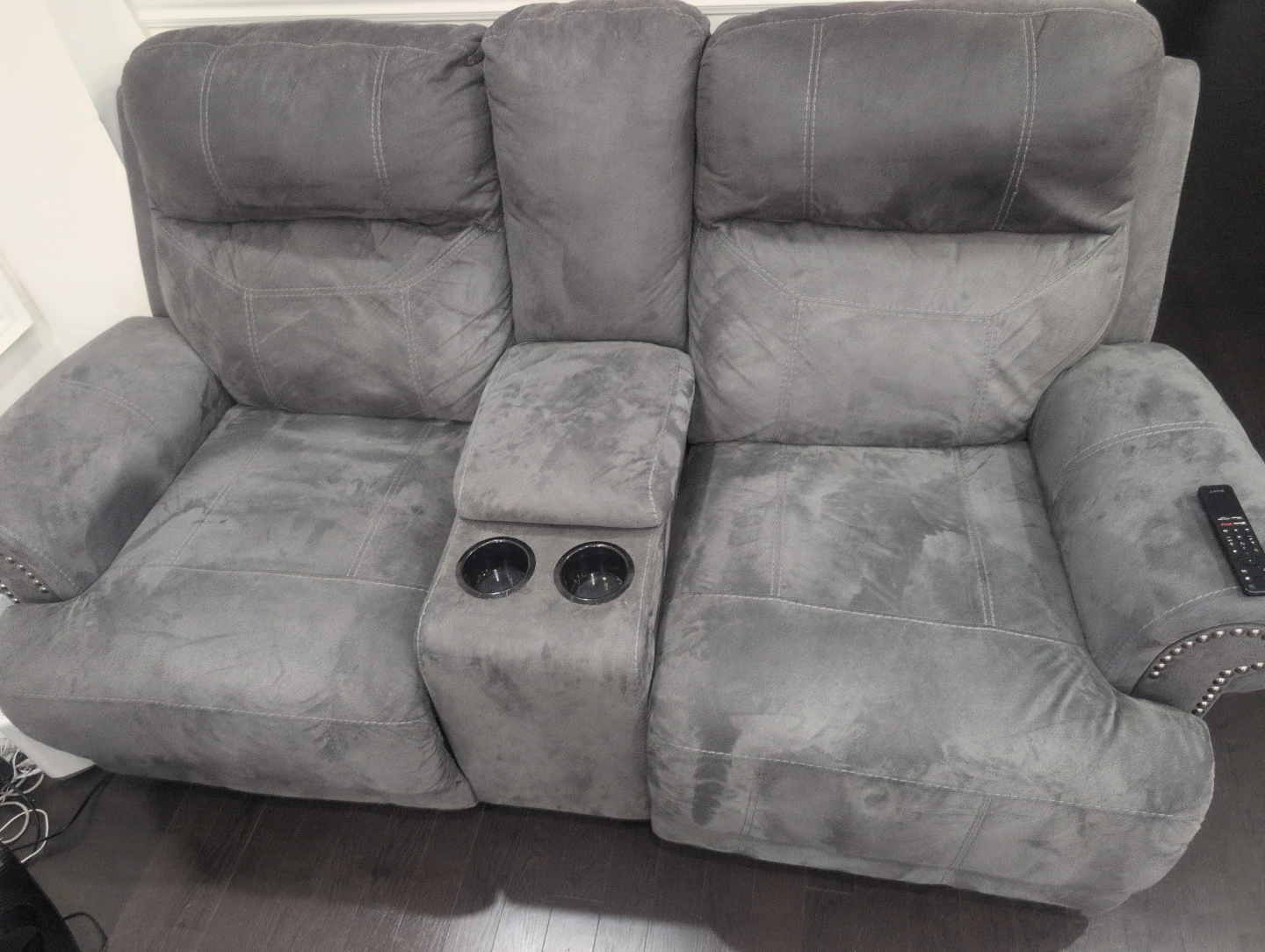 Grey Reclining Loveseat Sofa with Cup Holders