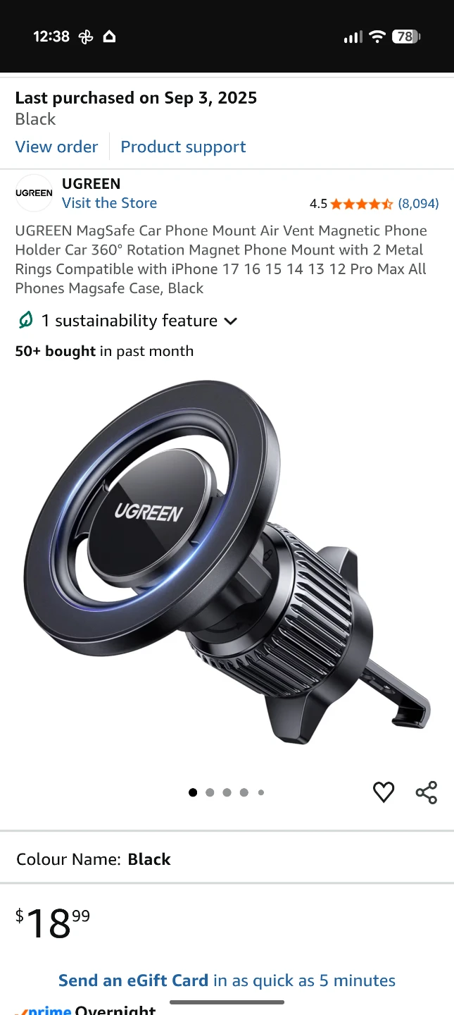 UGREEN MagSafe Car Phone Mount Black ⚽