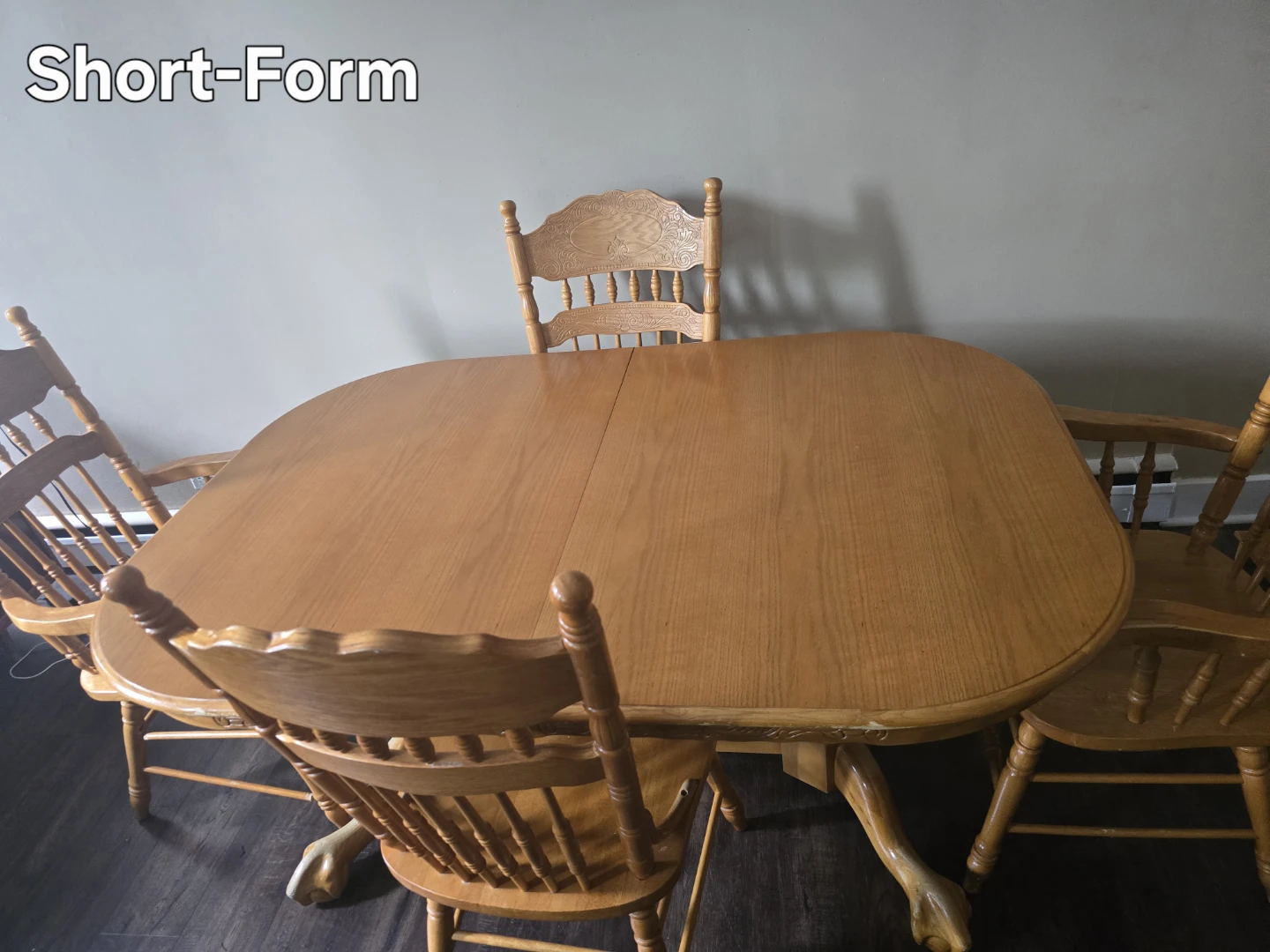 Solid Oak Pedestal Dining Set (Extendable) plus 4 Chairs. - photo 5