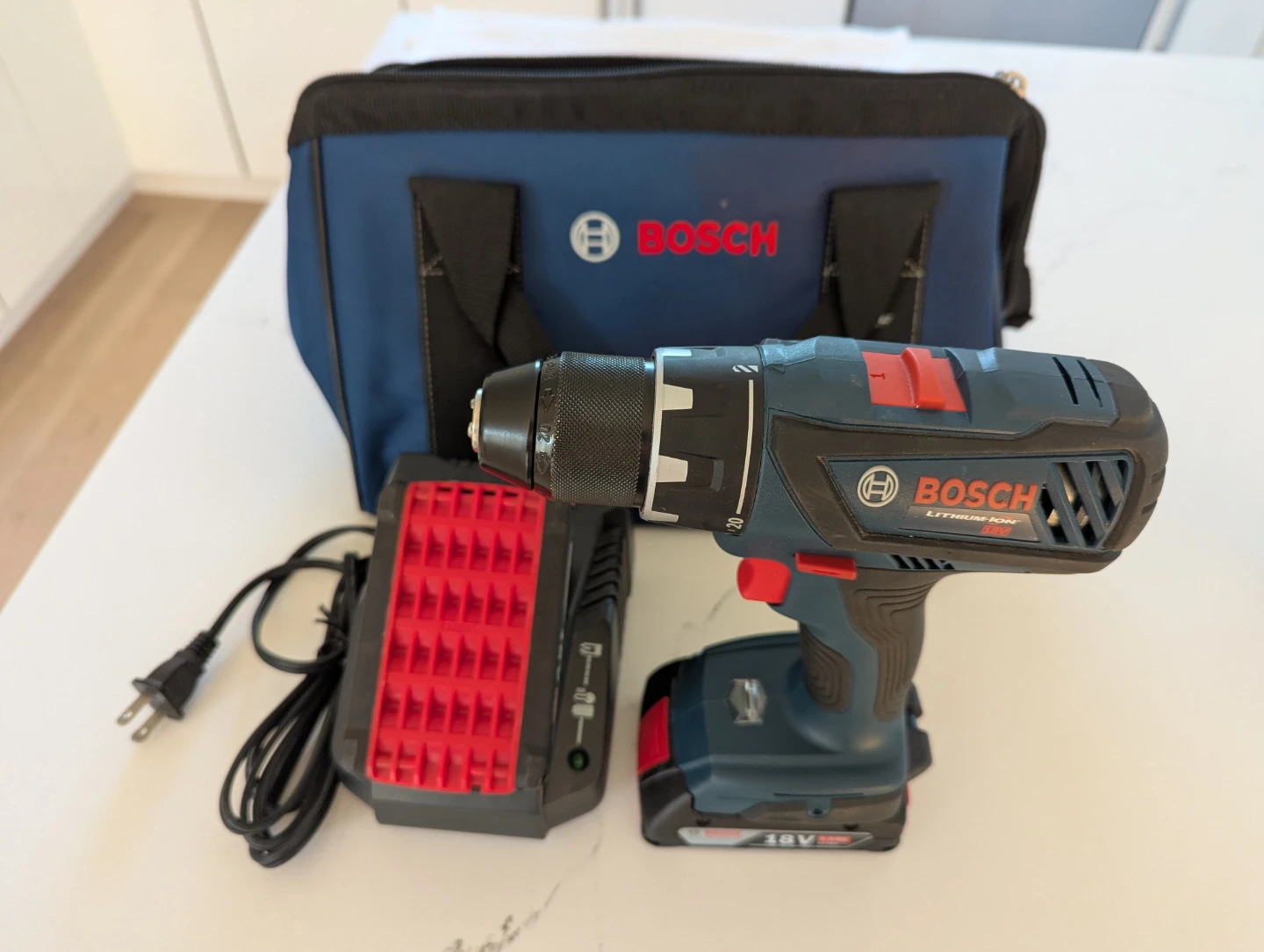 Bosch 18V Lithium-Ion Cordless Drill with Bag and Charger