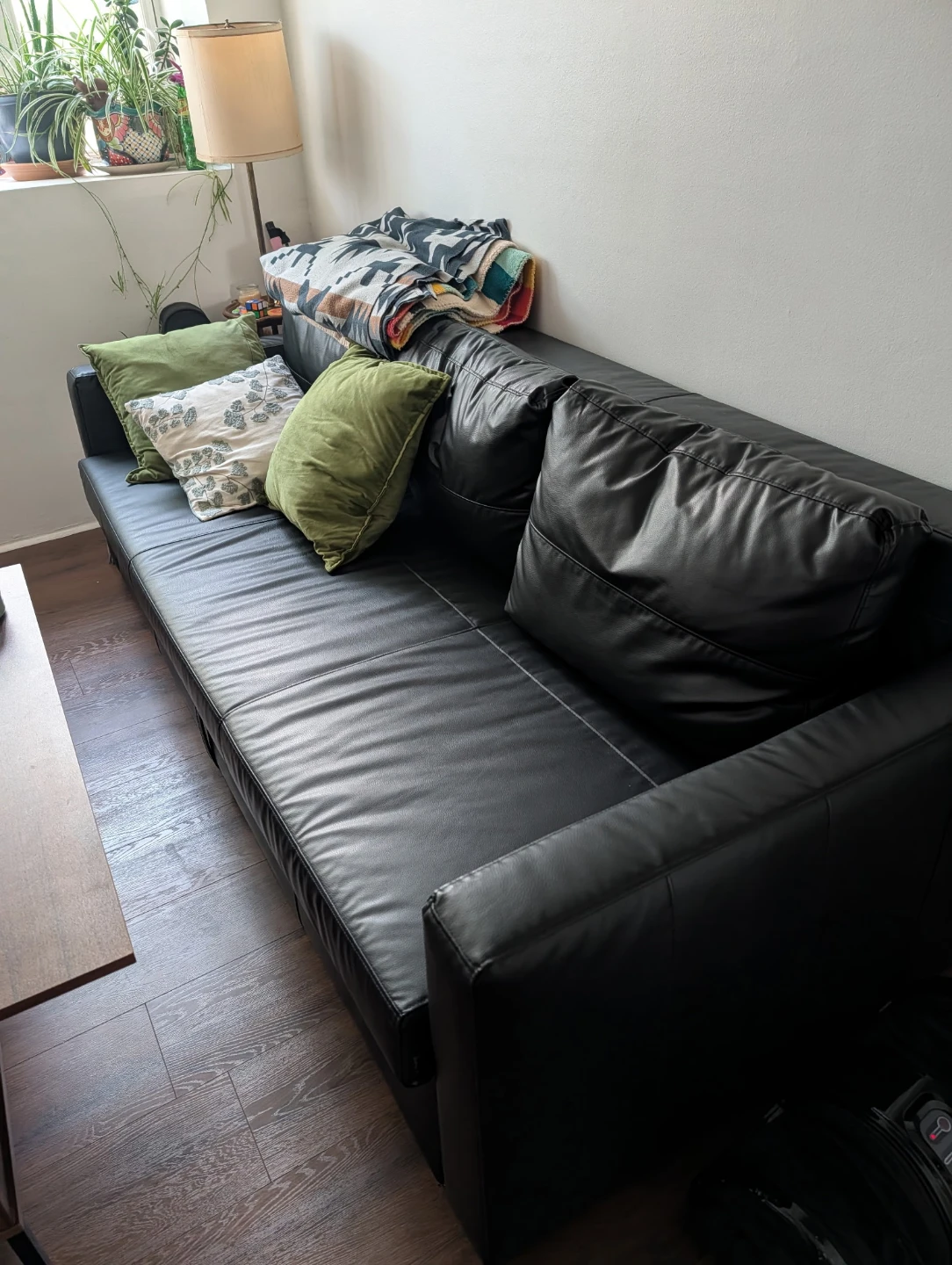 Free Black Faux Leather Sofa bed with storage