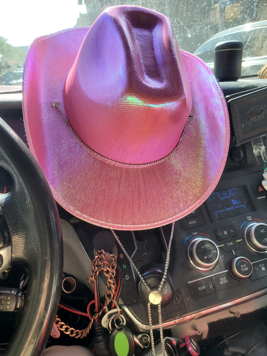 Pink Iridescent Cowboy Hat with Chain