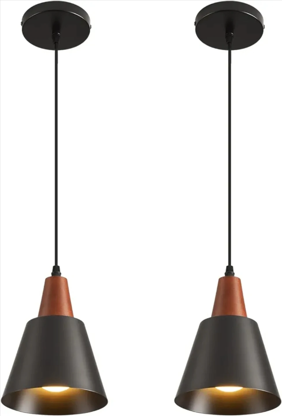 2 Pack Black Pendant Lights with Wood Accents - photo 3