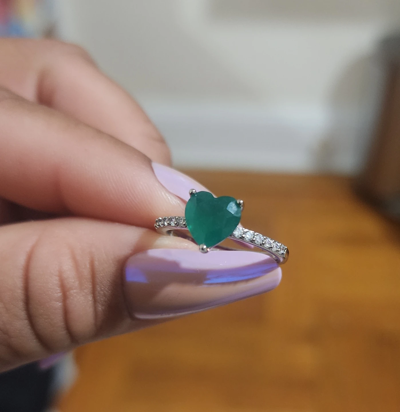 Heart Shaped Emerald Ring with Diamond Accents