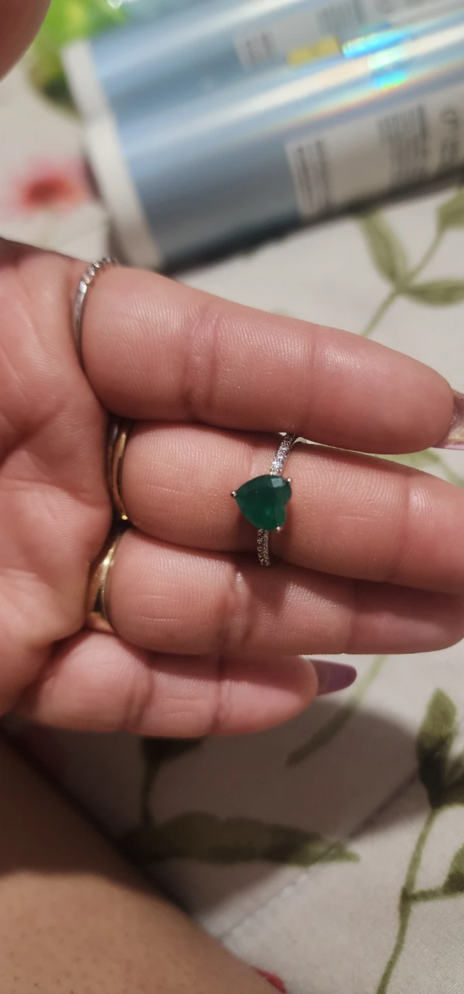 Heart Shaped Emerald Ring with Diamond Accents - photo 2