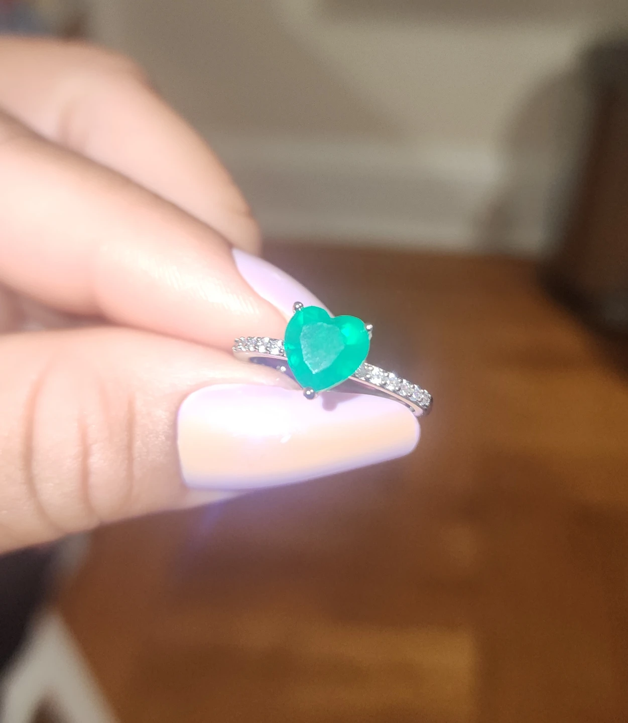 Heart Shaped Emerald Ring with Diamond Accents - photo 3