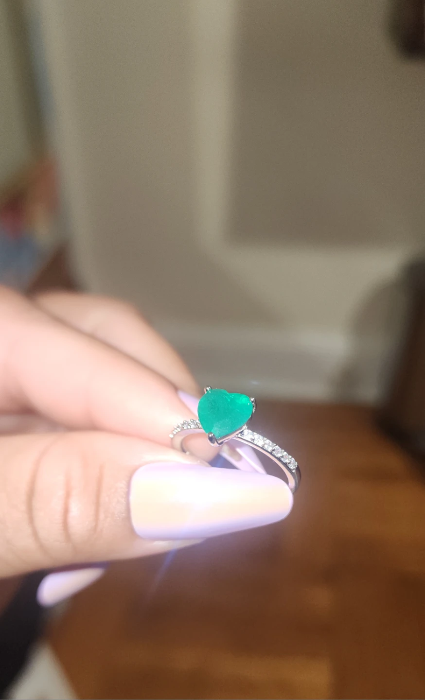 Heart Shaped Emerald Ring with Diamond Accents - photo 4