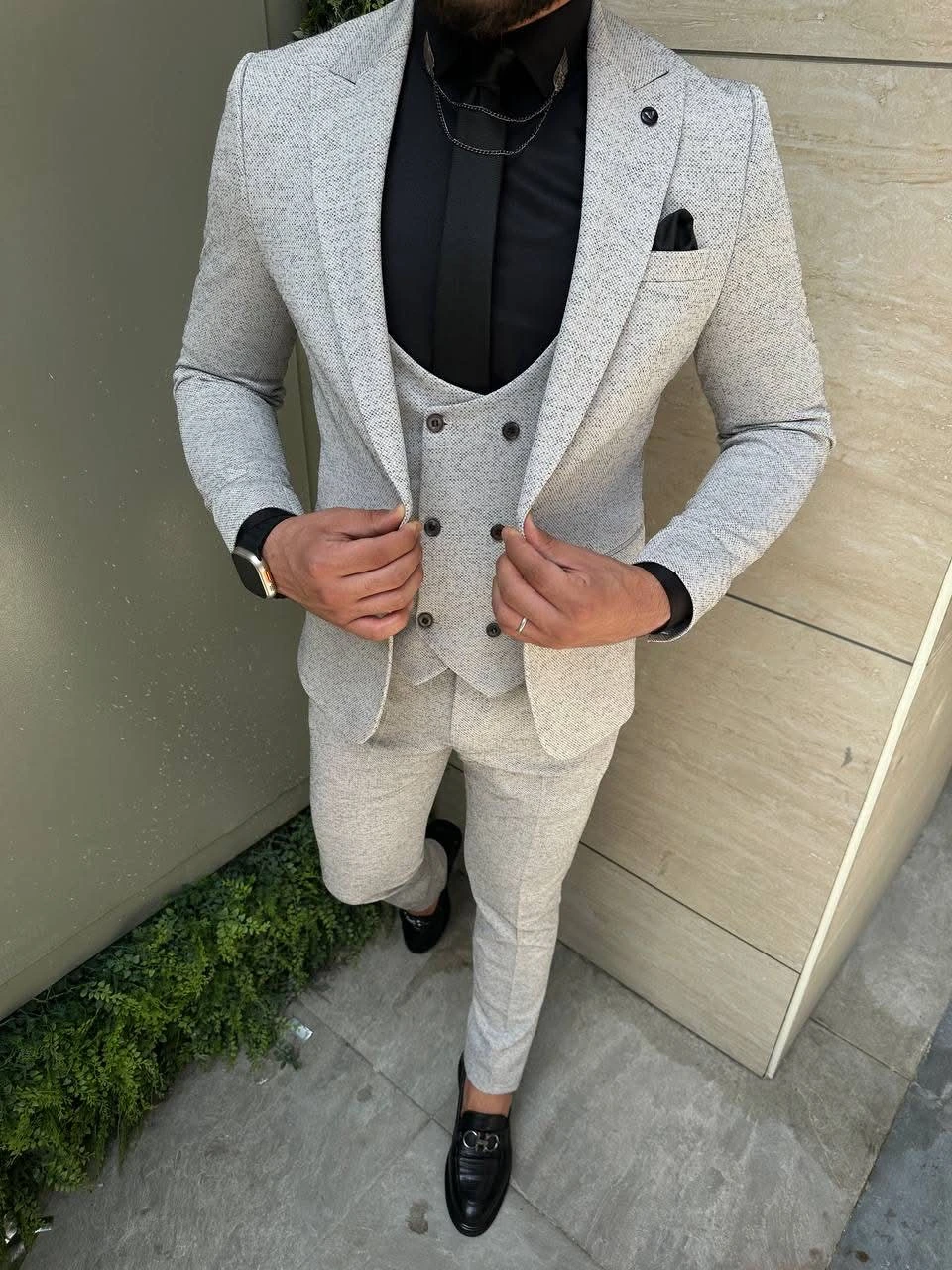 Light Grey Textured 3-Piece Suit