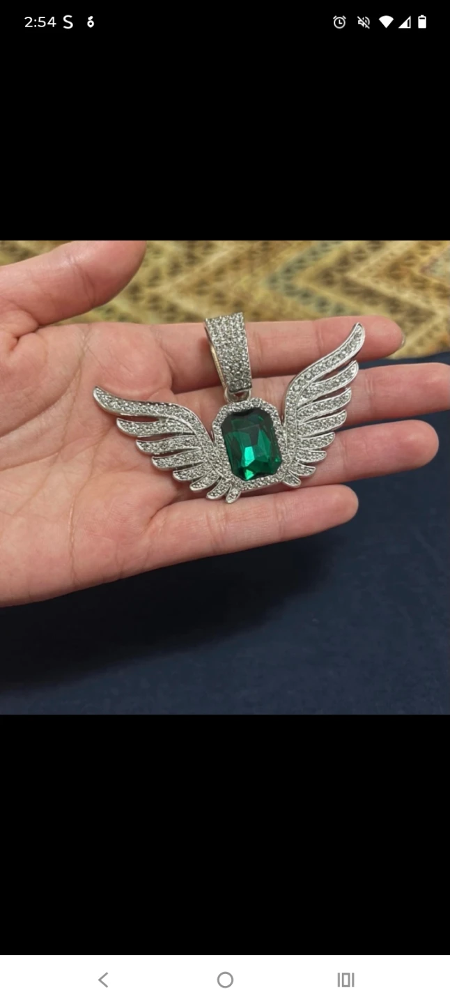 Angel Wing Pendant with Green Emerald Stone ⚽