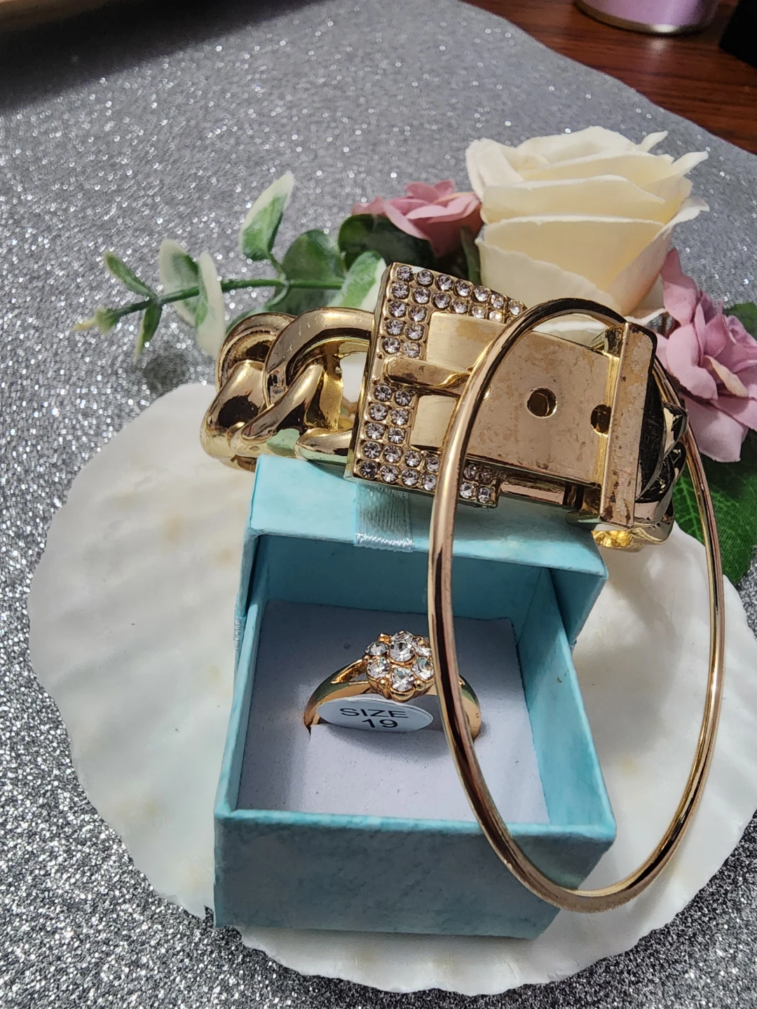 Gold Tone Bangle Bracelet and Ring Set - photo 2