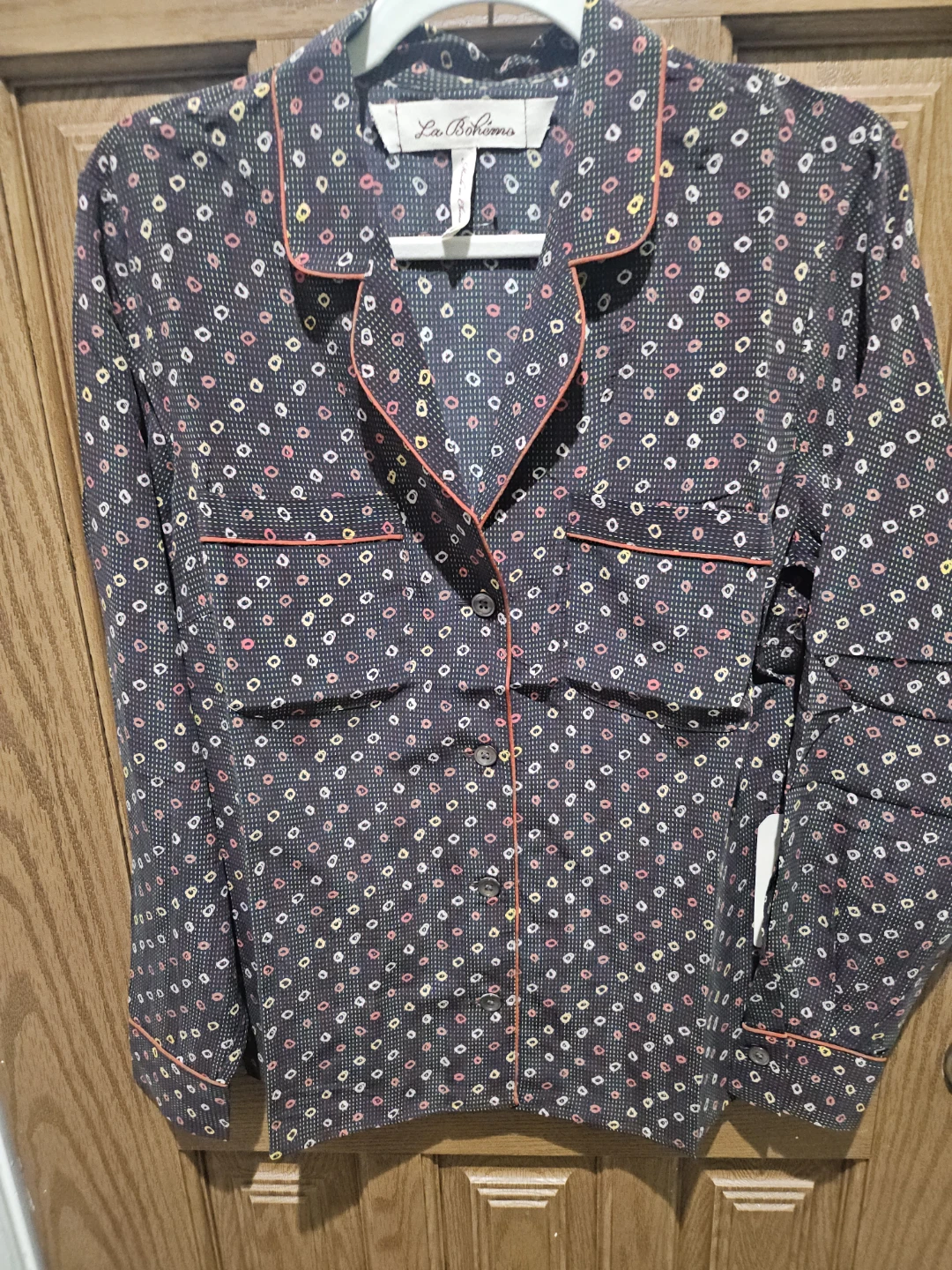 La Bohme Shibori Dot Print Button-Up Shirt - Size S