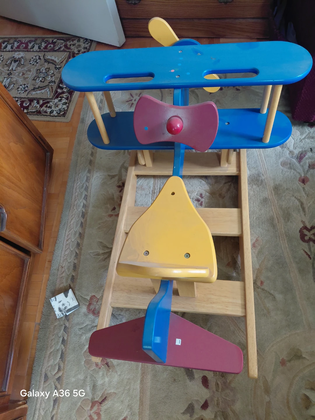 Blue Wooden Biplane Toddler Ride-On Toy - photo 3