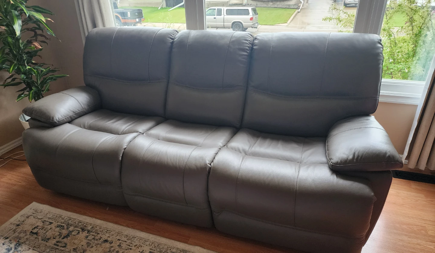 Genuine Leather Reclining Sofa - Grey - photo 3