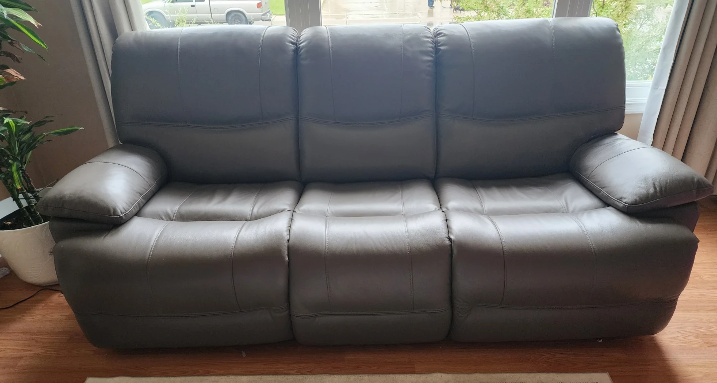Genuine Leather Reclining Sofa - Grey - photo 4