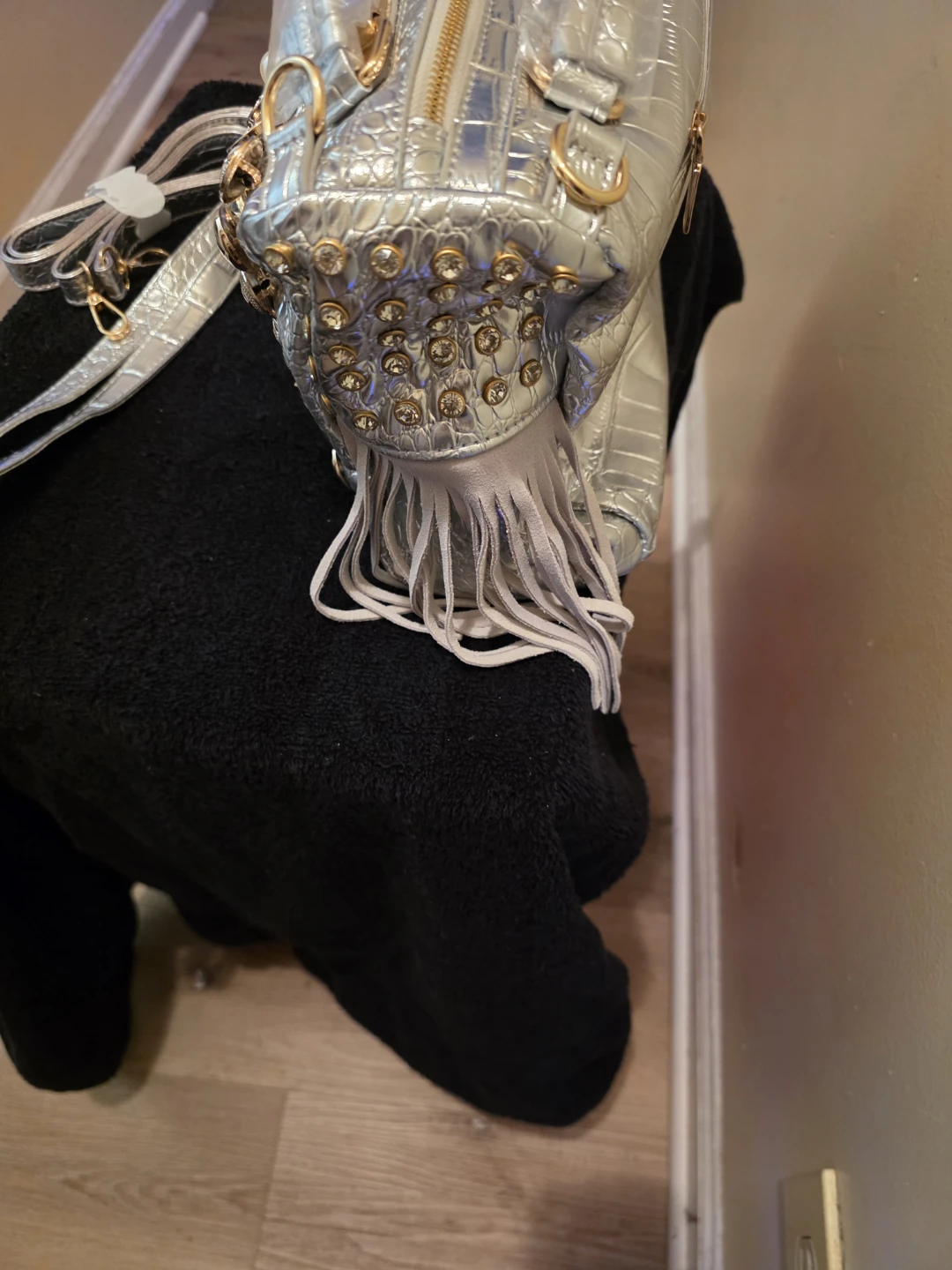Silver Embellished Handbag with Fringe - photo 3