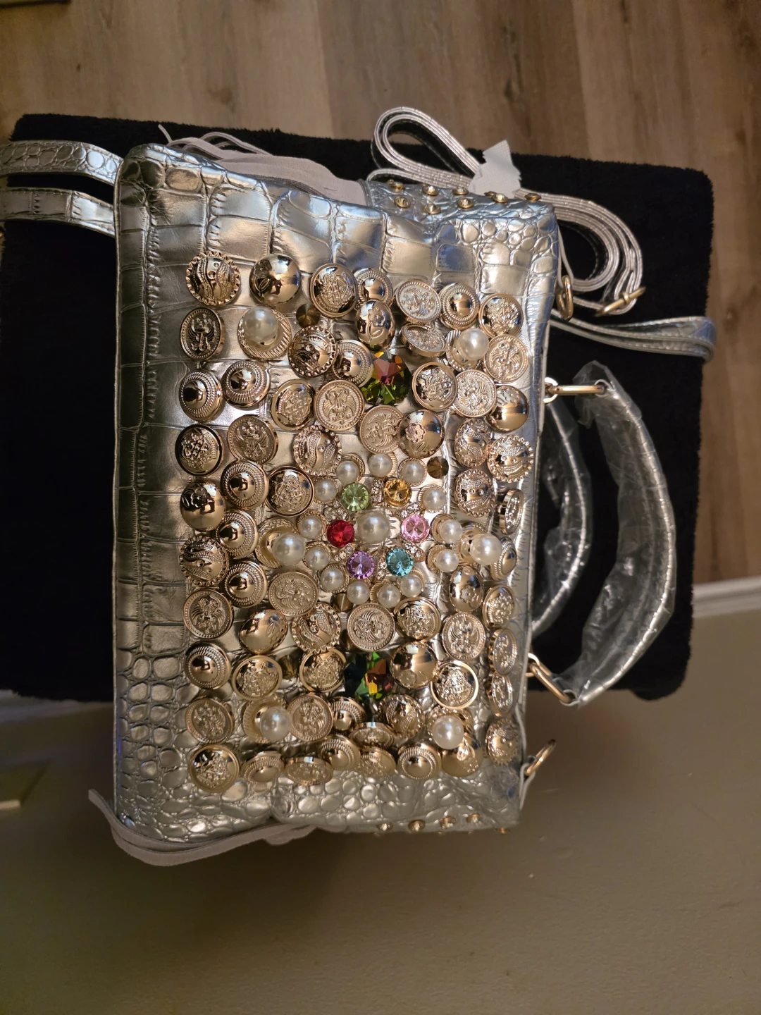Silver Embellished Handbag with Fringe - photo 4