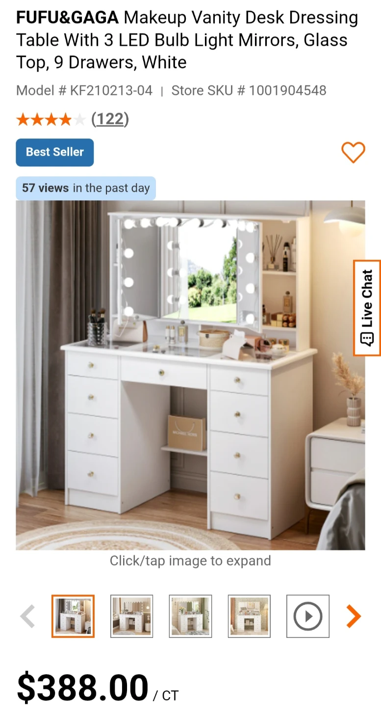 Makeup Vanity Desk with 3 LED Mirrors, 9 Drawers, White
