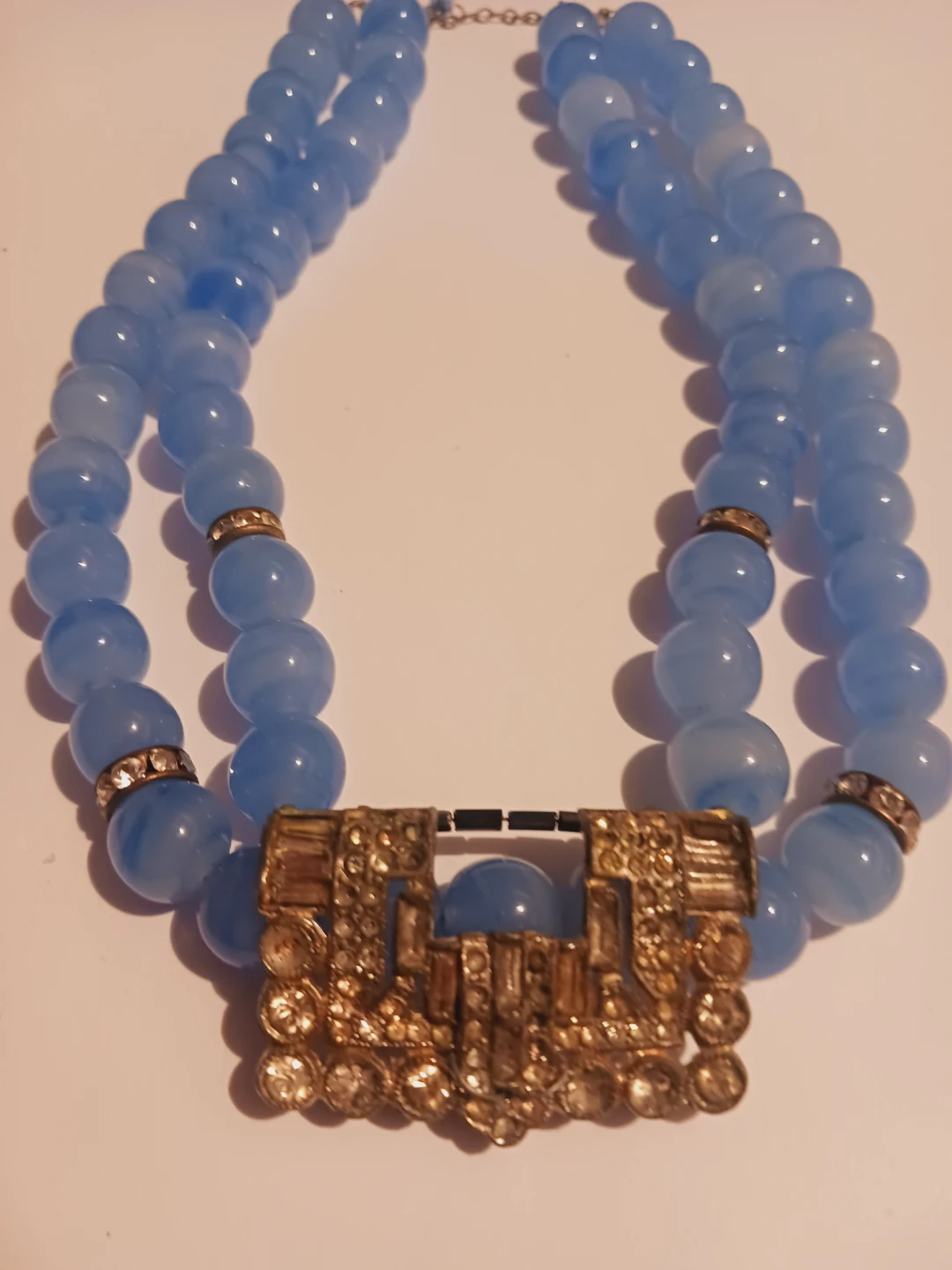 Vintage Blue Stone Necklace with Ornate Clasp - photo 3