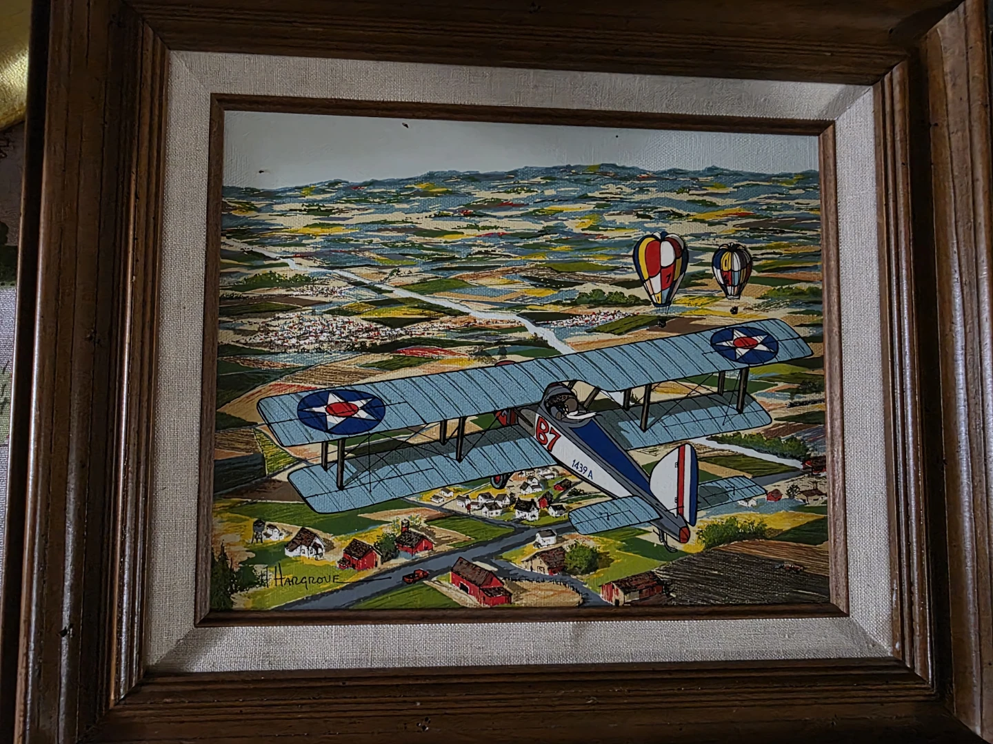 Vintage Hargrove Signed Biplane Airplane & Hot Air Balloons