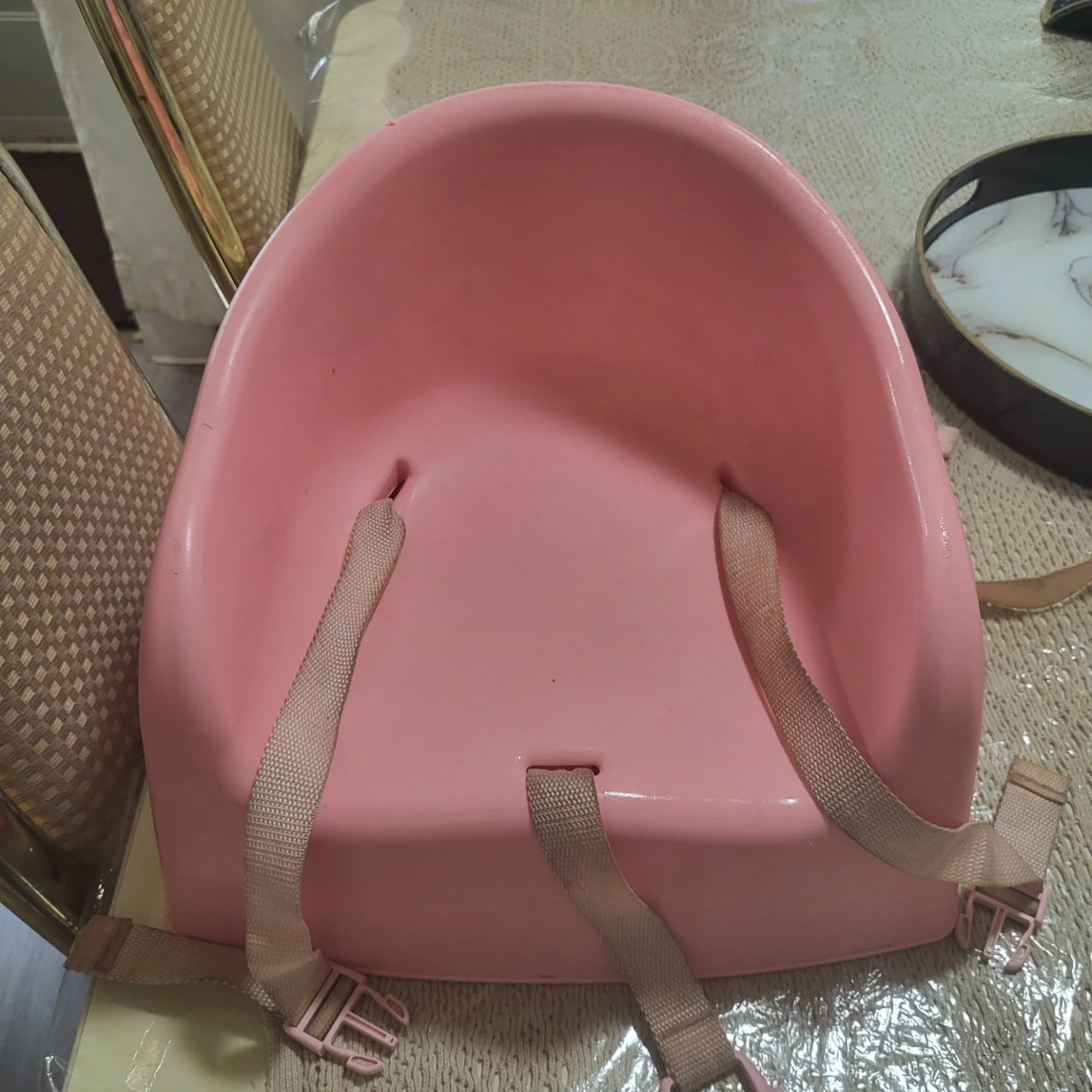 Pink Plastic Baby Booster Seat with Straps