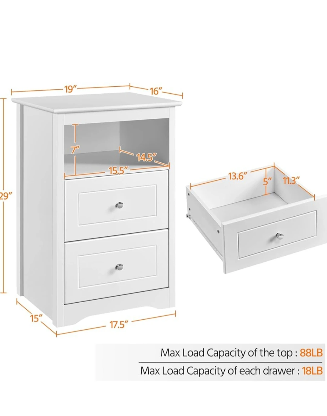 White 2-Drawer Nightstand with Shelf - photo 2