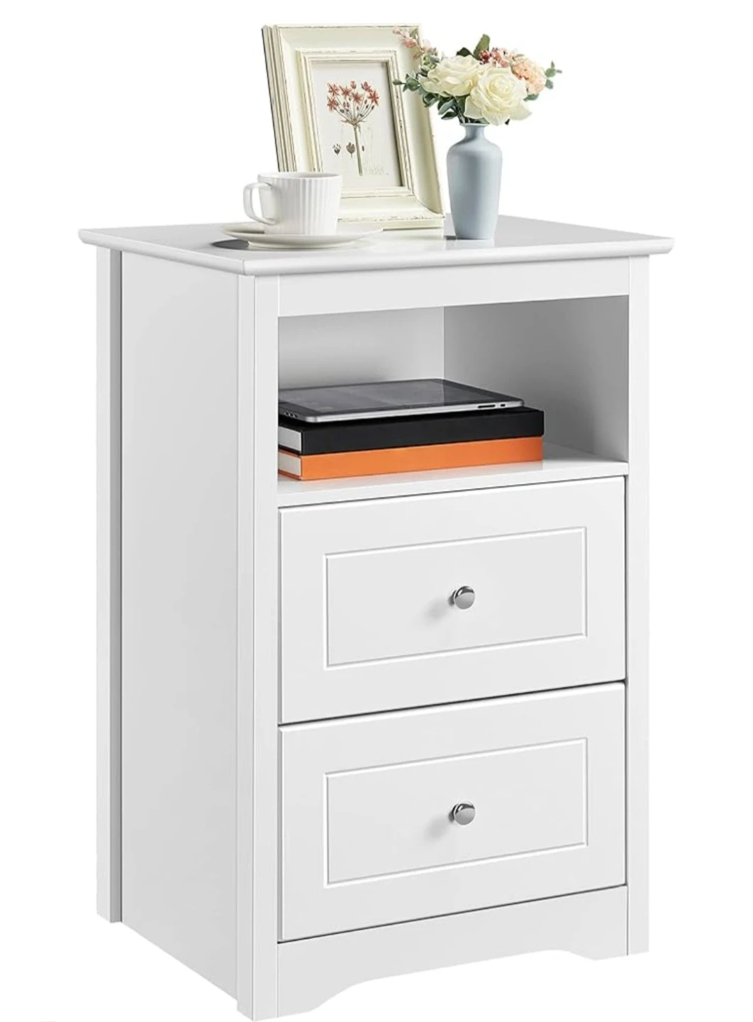 White 2-Drawer Nightstand with Shelf - photo 4
