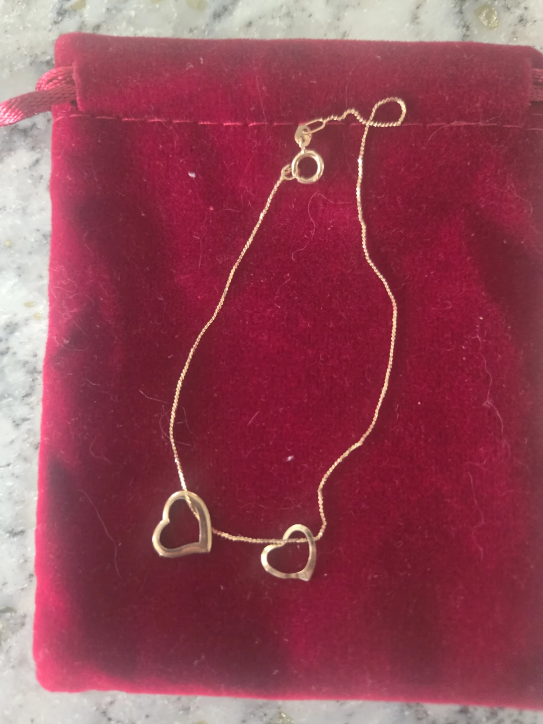 Gold 10k  Double Heart Bracelet 7"