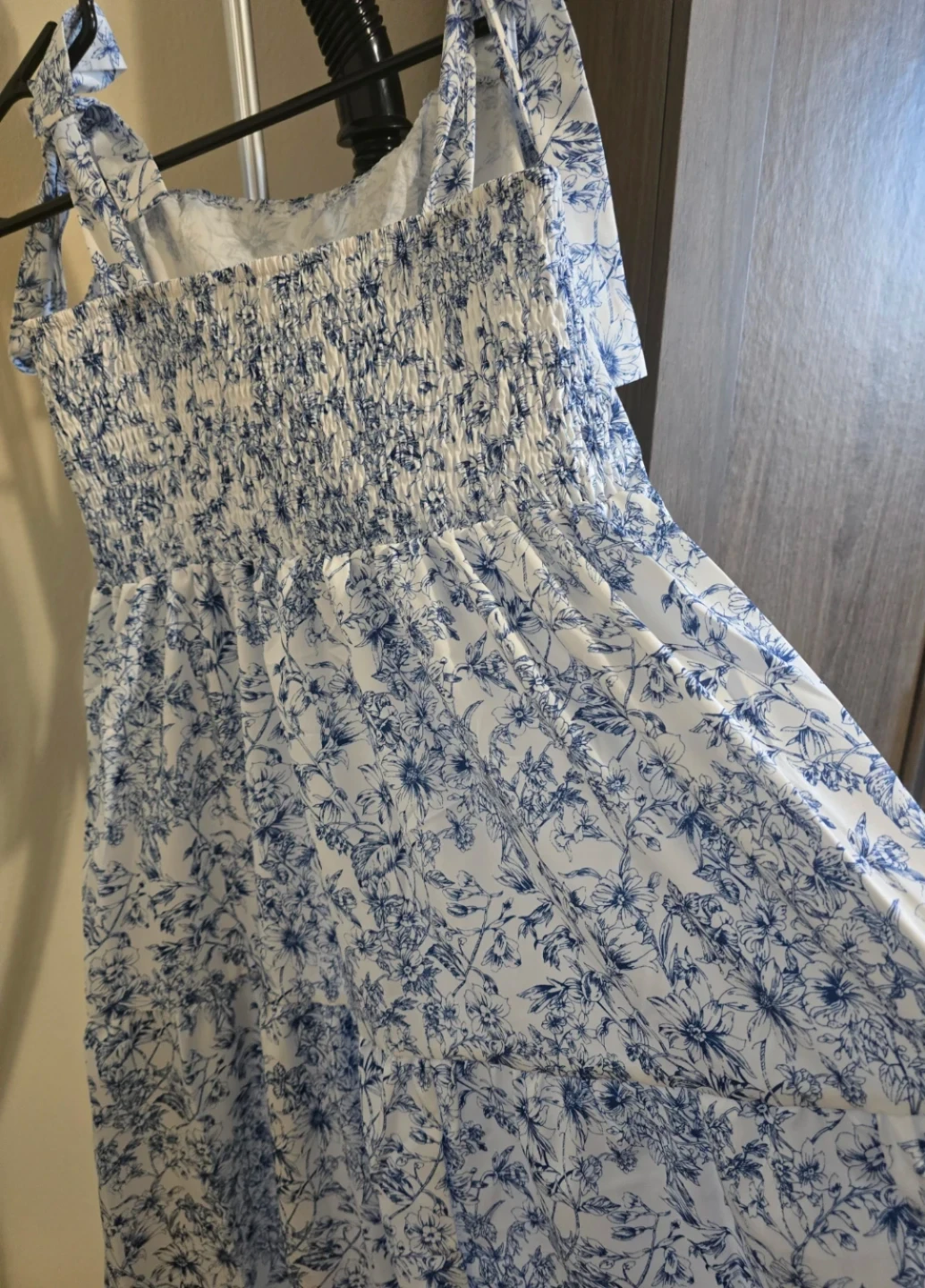New Blue and White Floral Smocked Maxi Dress - photo 2