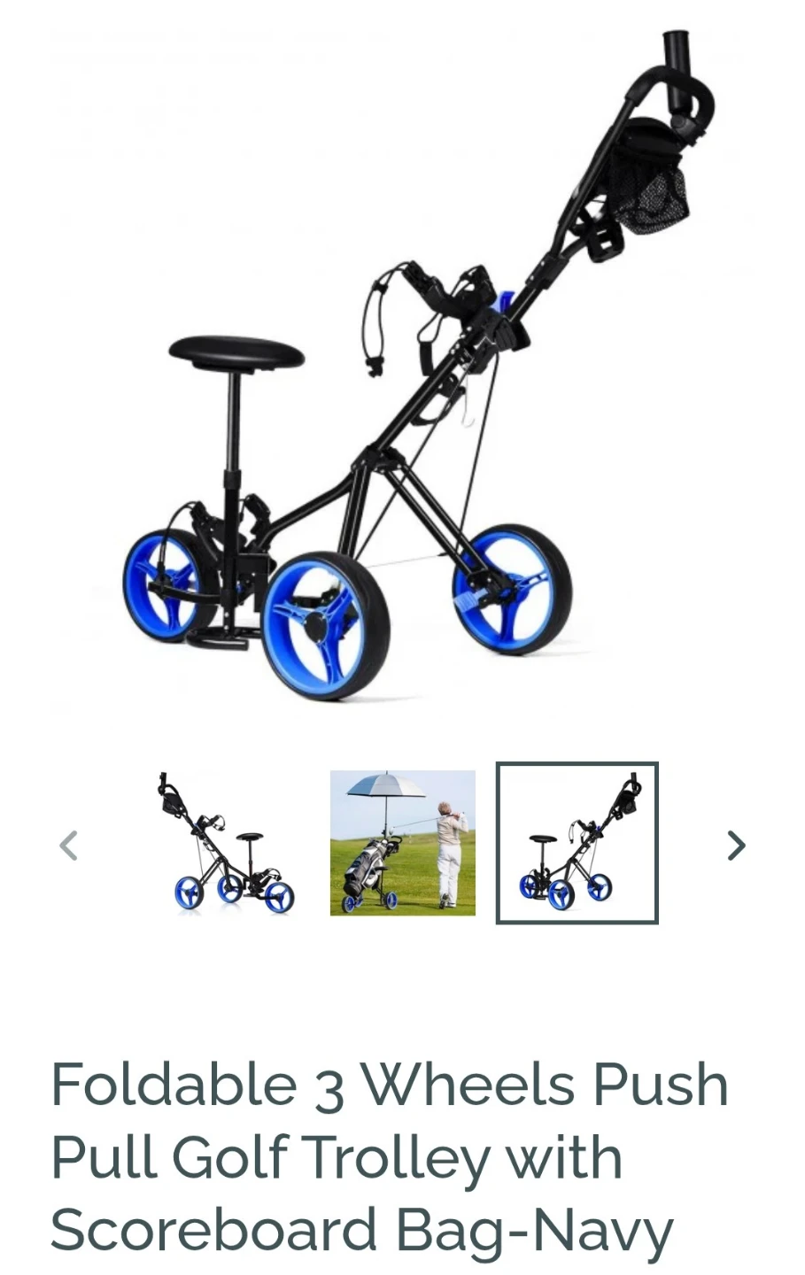 Foldable 3 Wheels Push Pull Golf Trolley - Navy - photo 2