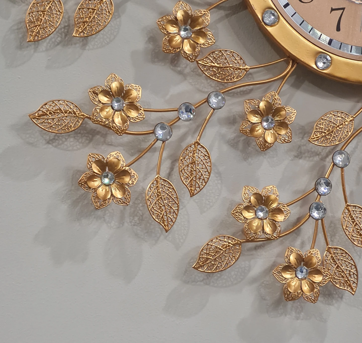 Gold Floral Wall Clock with Rhinestones - photo 3