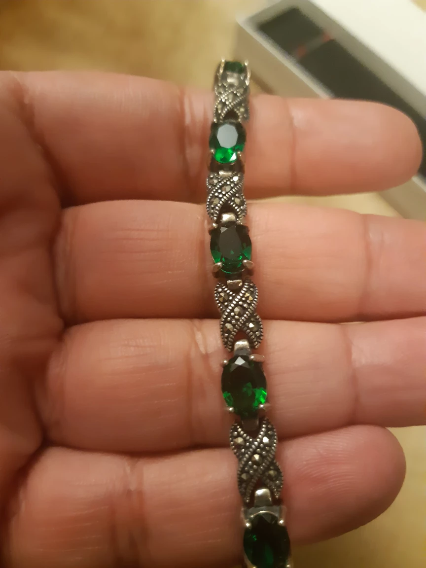 Silver 925 Bracelet with green stones