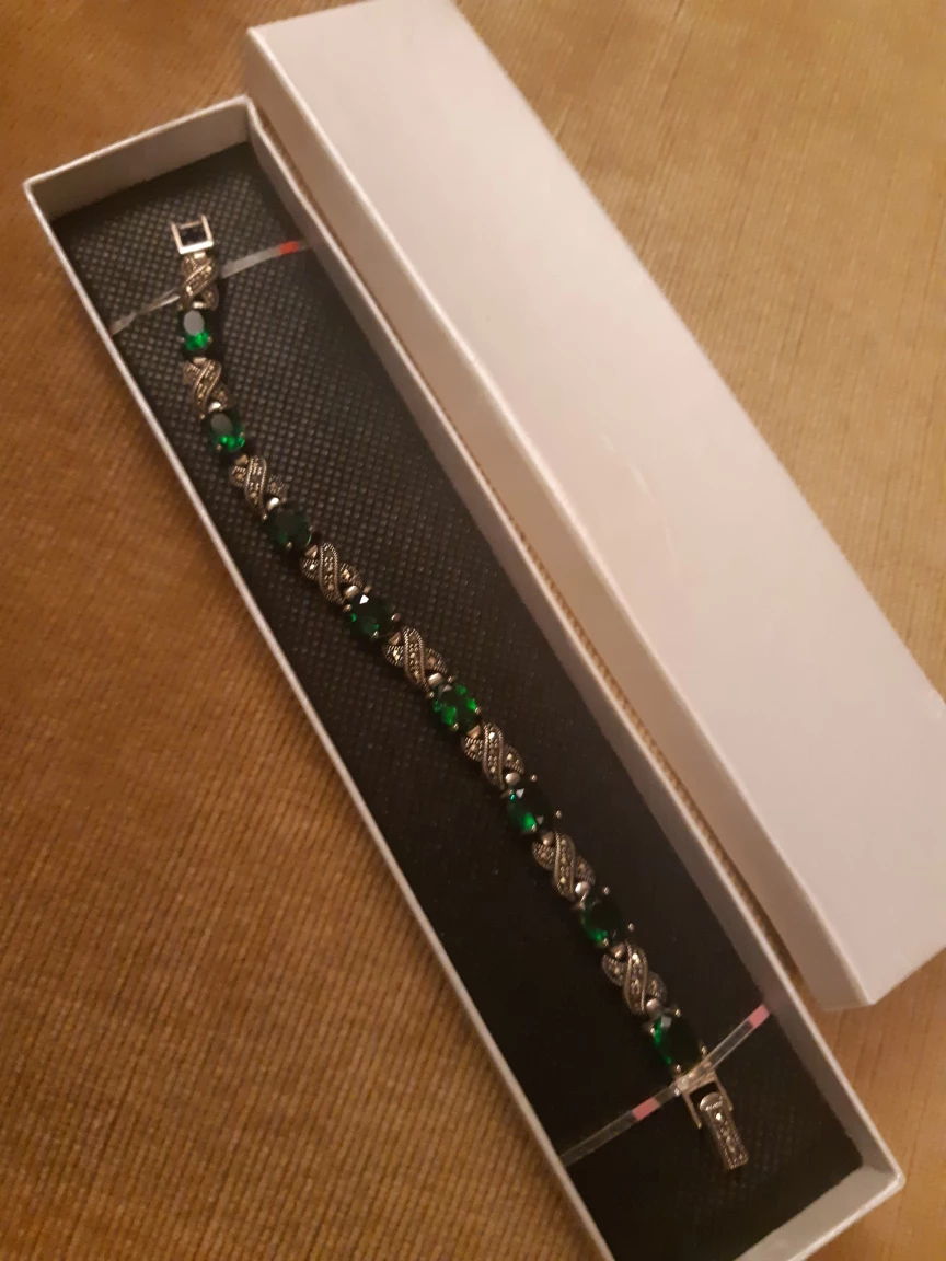 Silver 925 Bracelet with green stones - photo 2