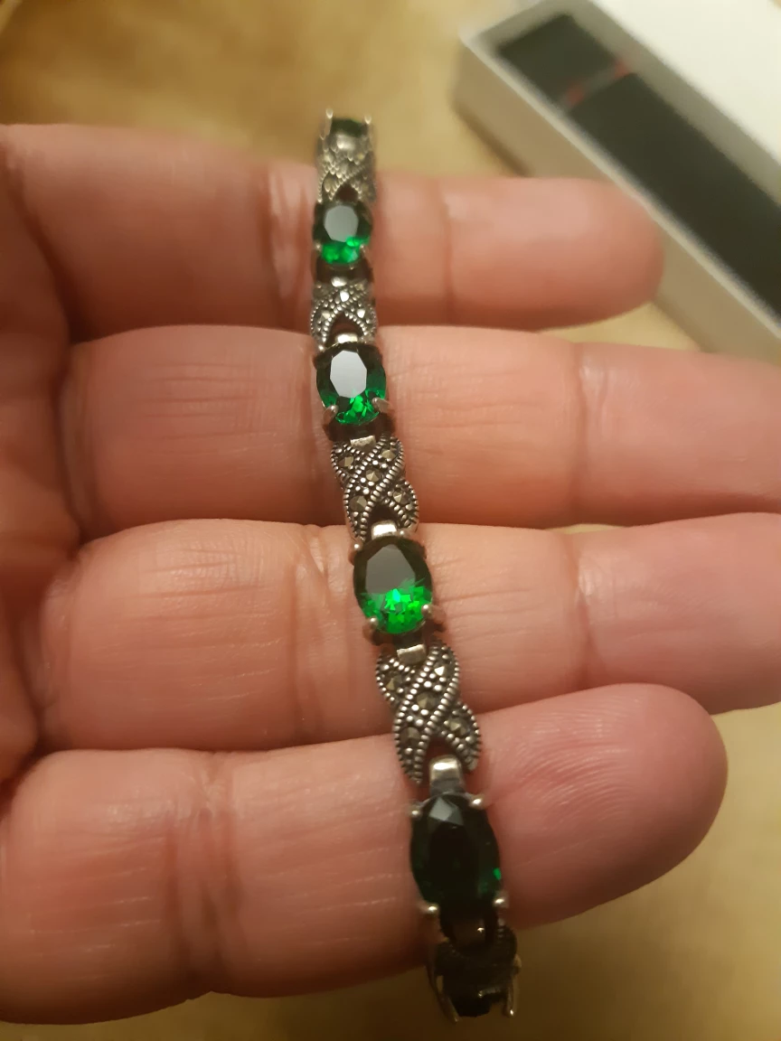 Silver 925 Bracelet with green stones - photo 3