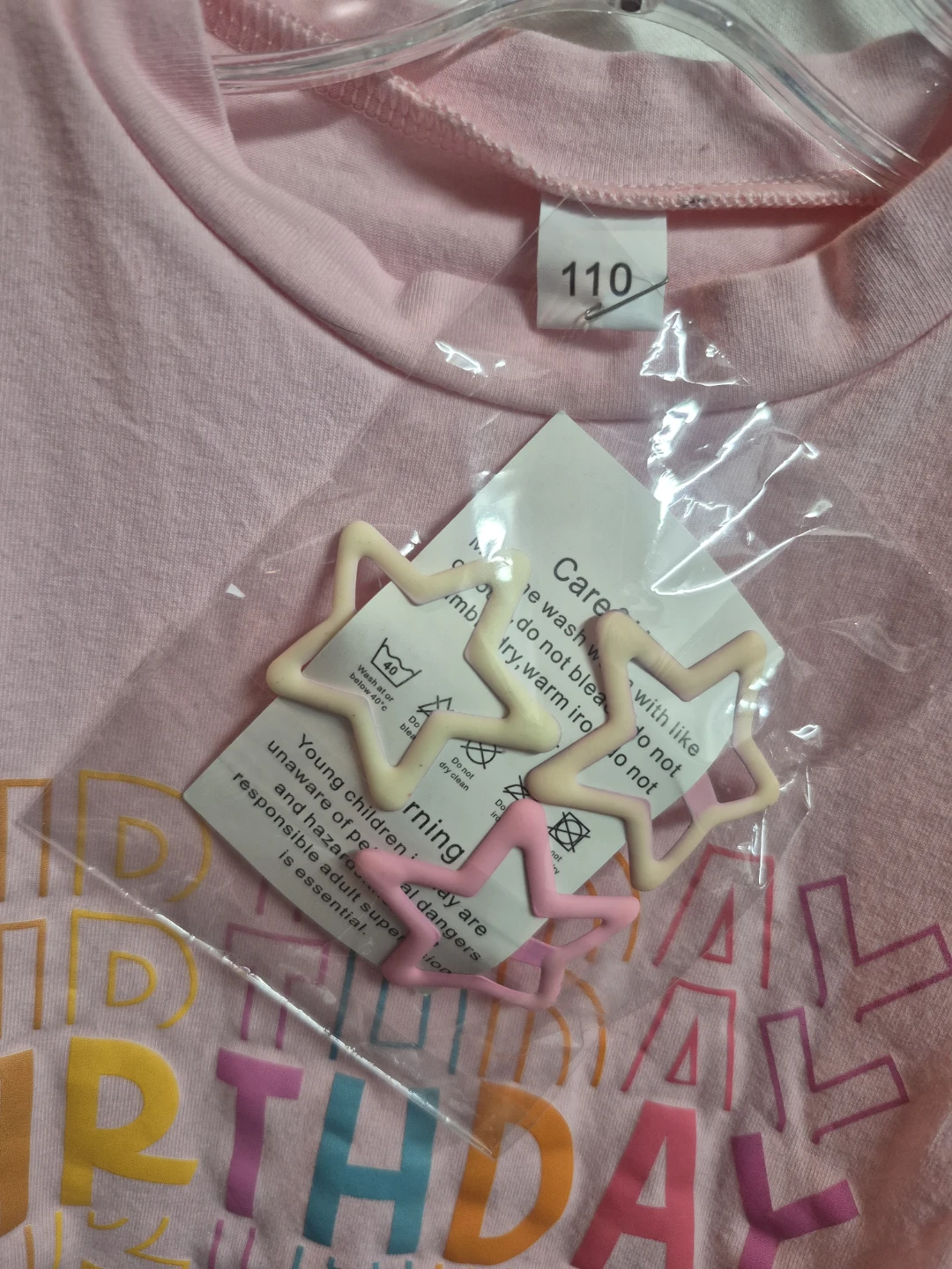 Girls Pink "Birthday Girl" Shirt with Star Clips