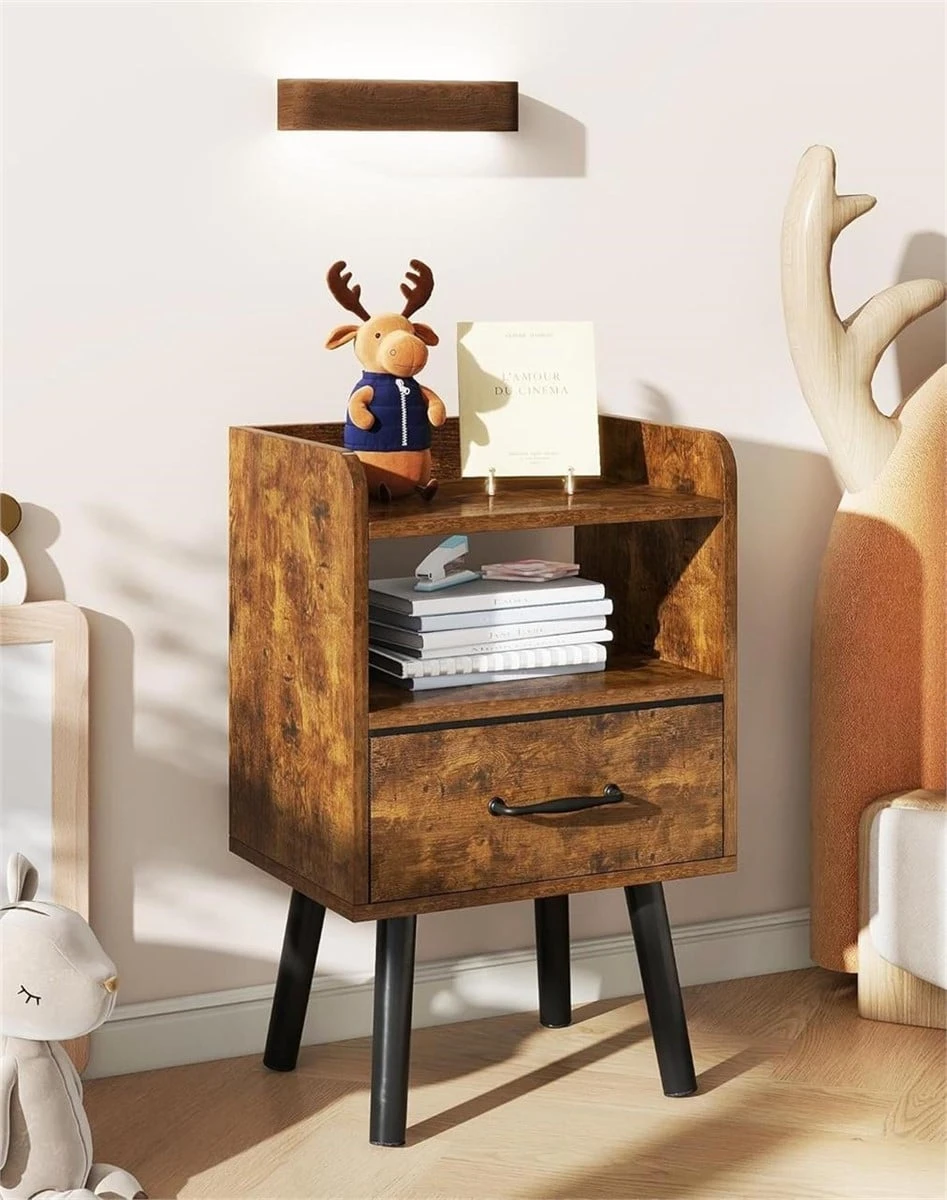Rustic Wood Nightstand with Drawer and Shelf - photo 2