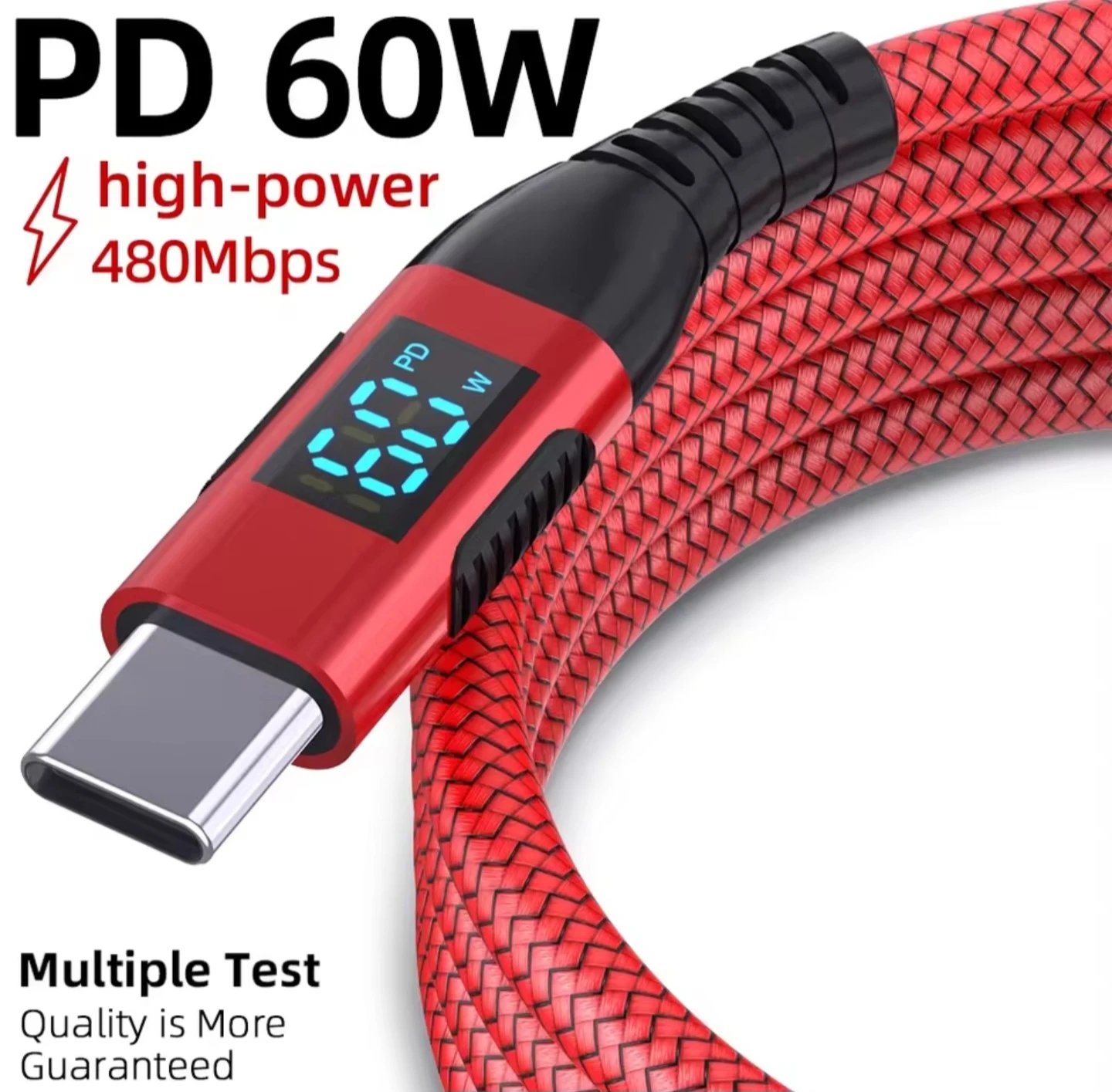 PD 60W USB-C Fast Charging Cable 480Mbps Red - photo 3