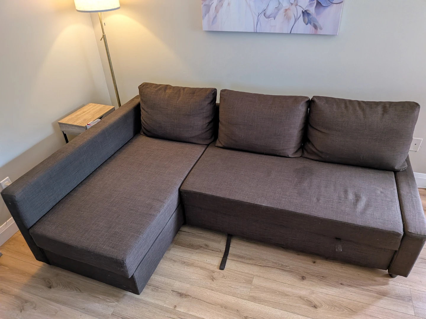 Brown Sectional Sofa with Storage Chaise and Pull-Out Bed