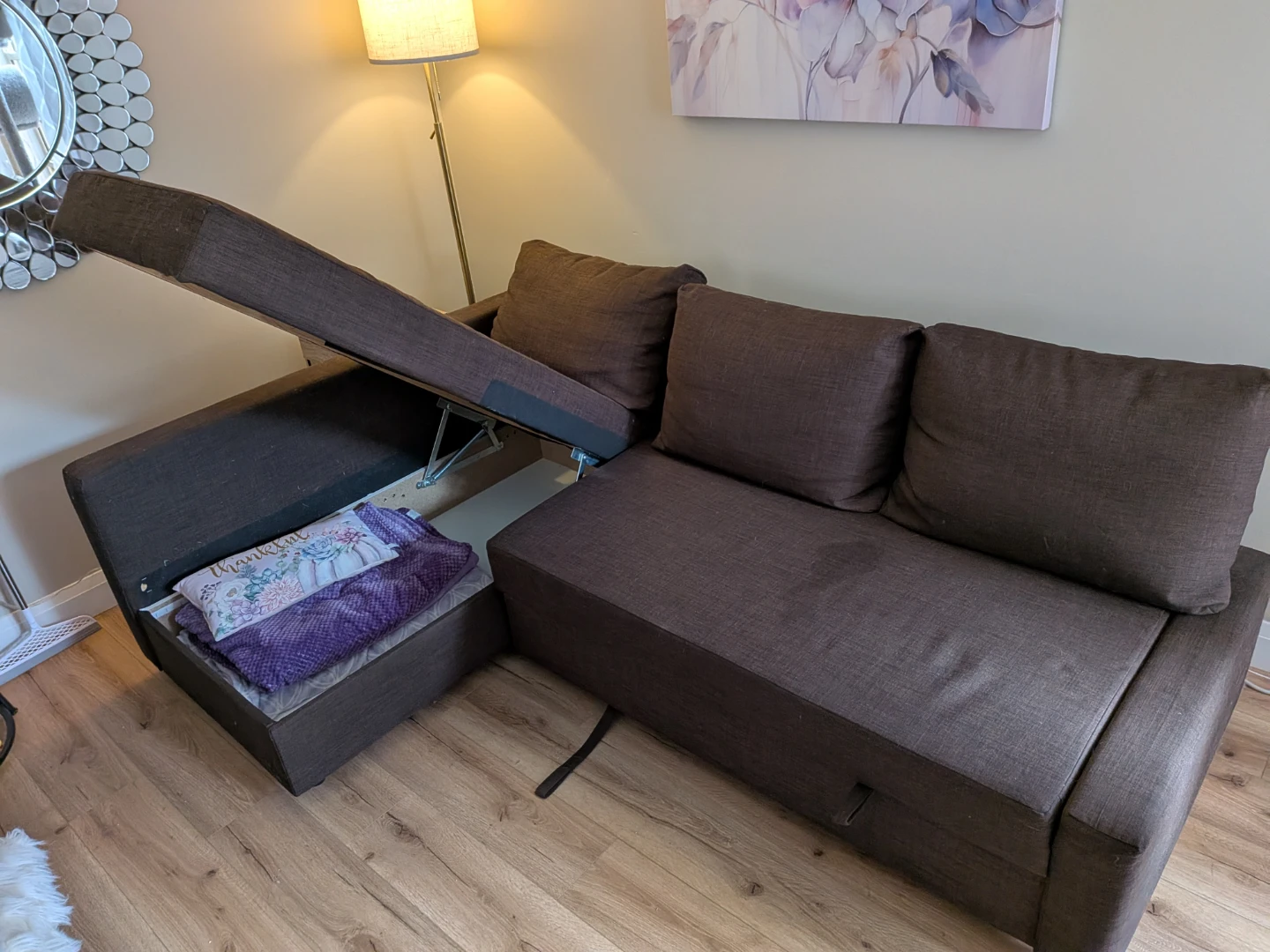 Brown Sectional Sofa with Storage Chaise and Pull-Out Bed - photo 4