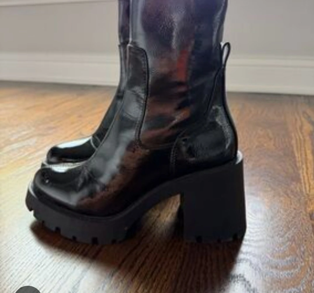 ZARA Black Patent Chunky Heel Boots Size 40 - photo 4