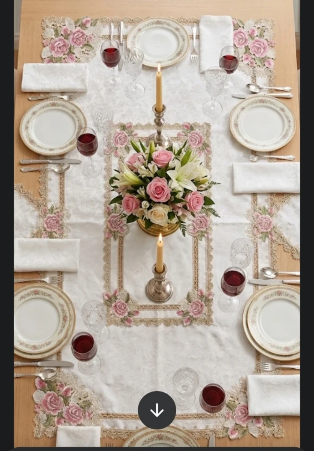 White Tablecloth with Pink Rose Trim - photo 2