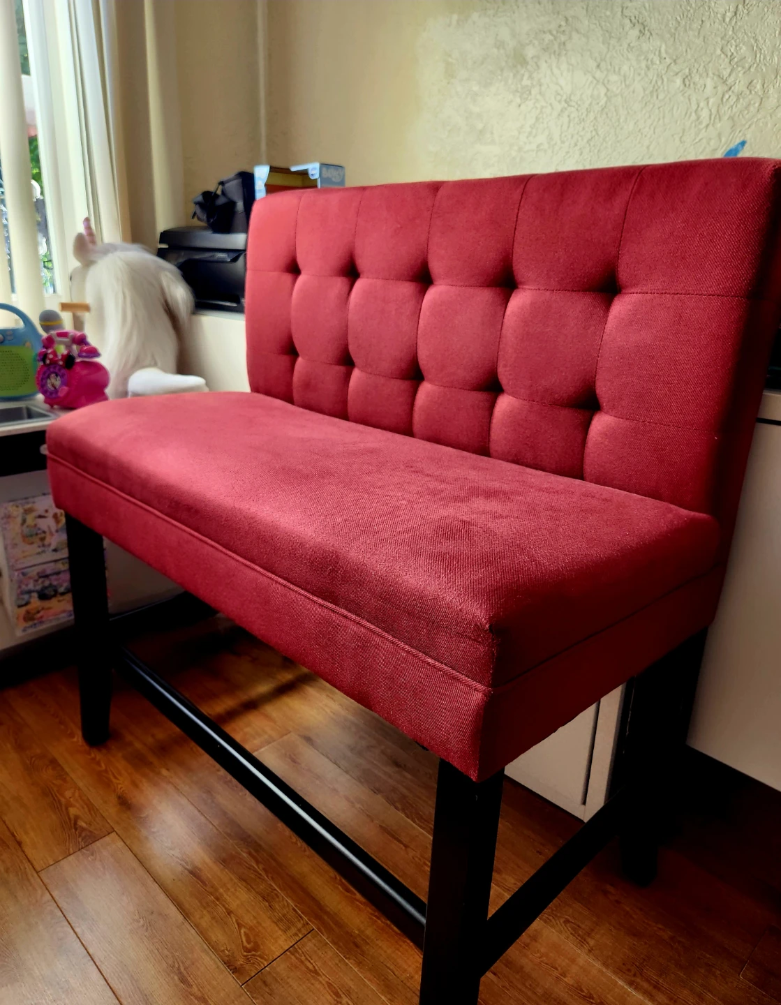 Red Tufted fabric Bench (barstool height) - photo 2
