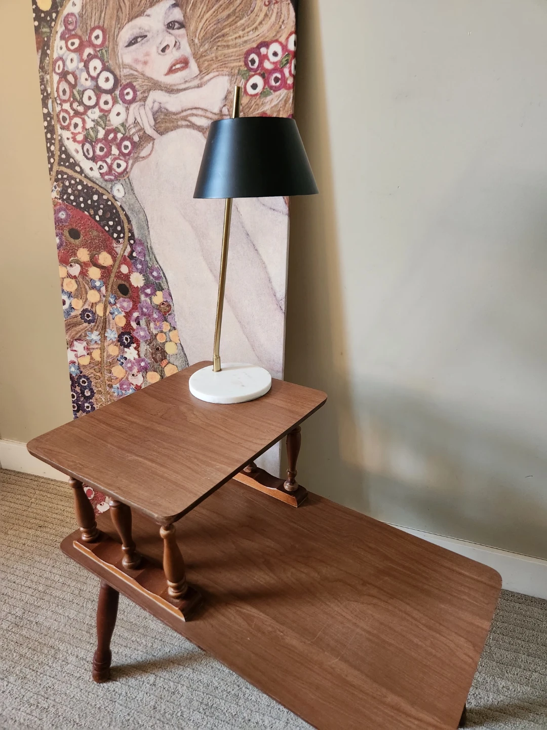 1970s mid Century tudor styleTwo-tier wooden end table
