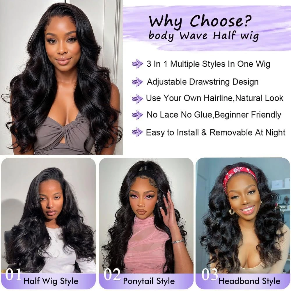 3In1 Body Wave Half Wig - 180% Density Human Hair - photo 2