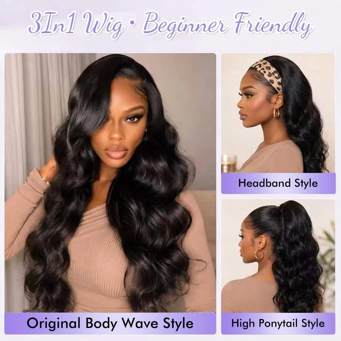 3In1 Body Wave Half Wig - 180% Density Human Hair - photo 5