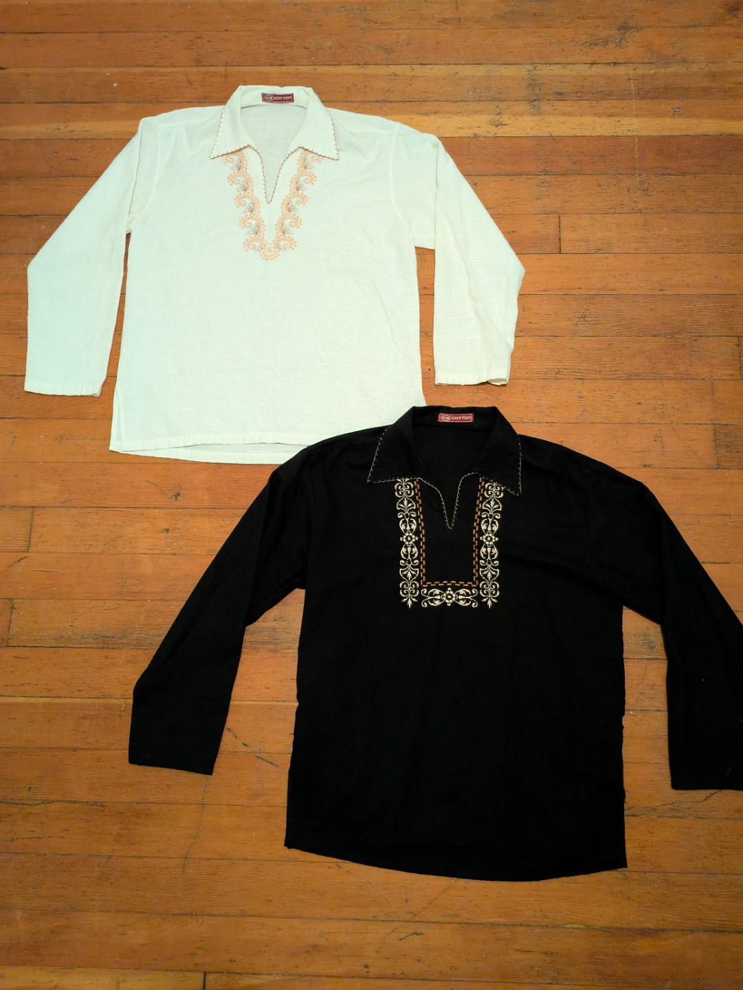 Cotton Two Long Sleeve Shirts - White & Black